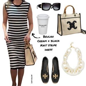 Beulah Cream & Black Knit Midi Dress